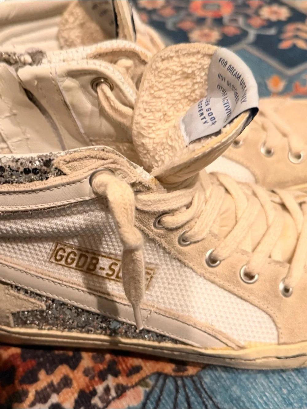 Golden Goose Beige and White High-Top Sneakers